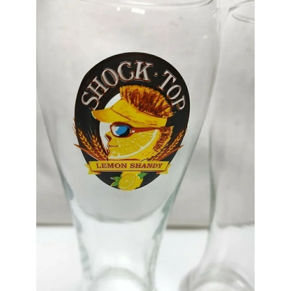 Vintage Shock Top Lemon Shandy Wheat Lemon Man Crystal Beer Glass 16 oz Pilsner